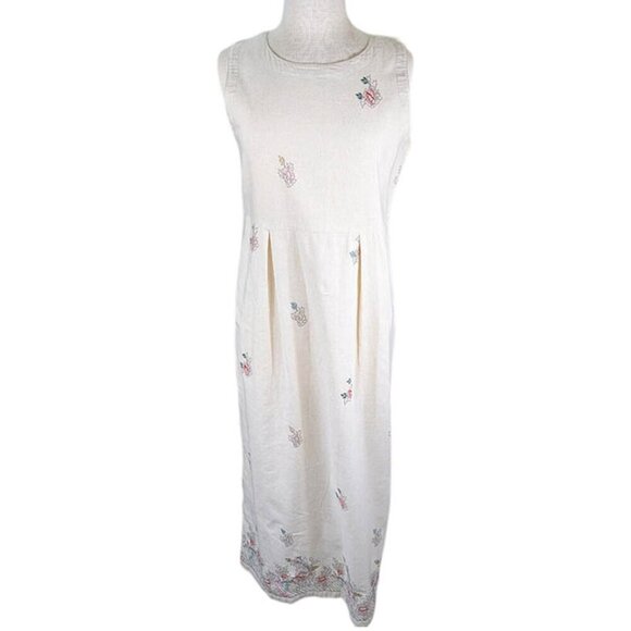 Keren Hart 2 Pc Midi Dress Linen Blend Womens Medium Ivory Cream Embroidery - Picture 2 of 15
